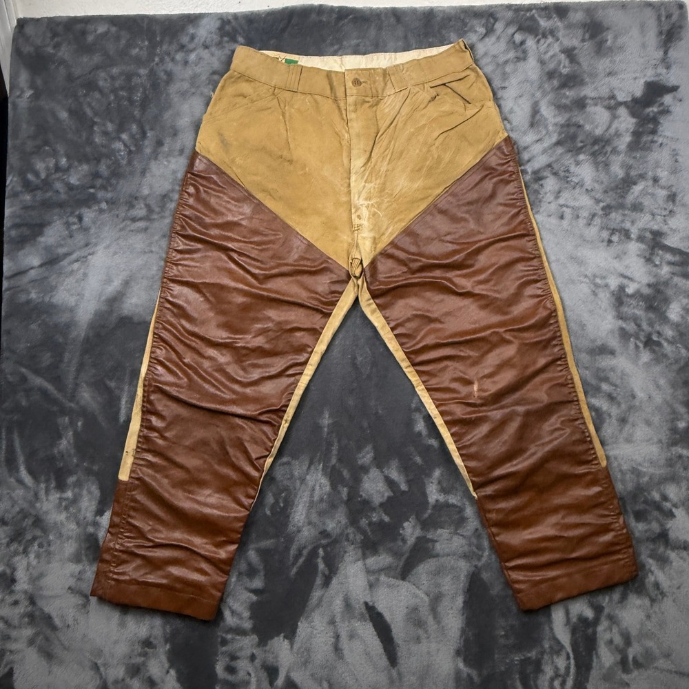 Game Winner Hunting Pants Mens 38 Brown Canvas Vinyl Overlay Vintage Field Gear